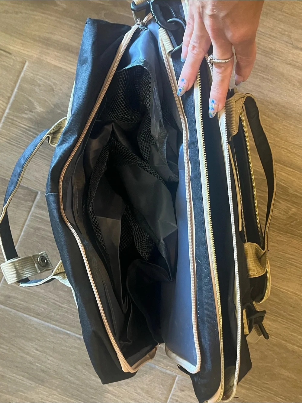 Black and Cream Women's Baby Bag Tote with Multiple Pockets